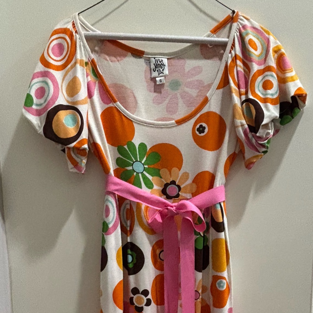 Ivy Jane Multicolor Floral Midi Dress with Pink Sash